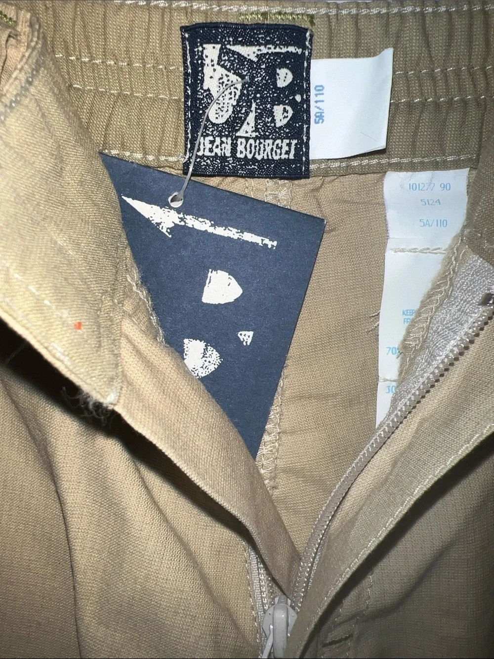 Tan Cargo Shorts with Velcro Pocket Flaps and Cool Bora Bora Island Patch​